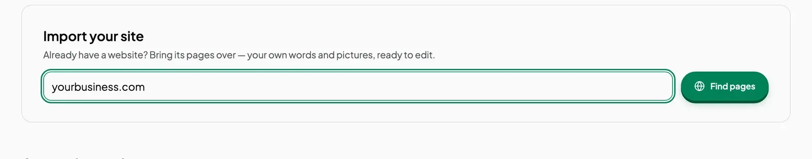 The Import your site box with an address typed in and the Find pages button